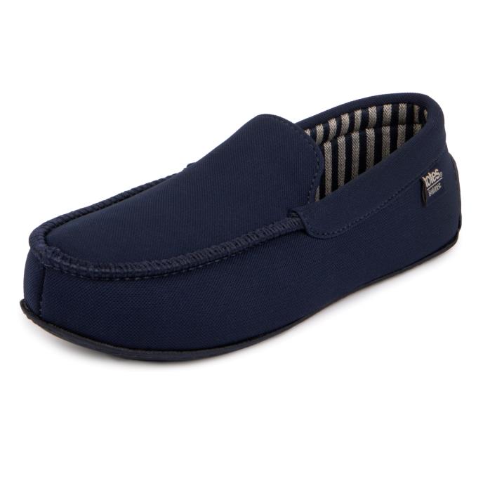 Isotoner Mens Textured Moccasin Slipper With Striped Lining Navy Extra Image 2